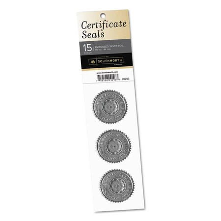 Southworth Certificate Seals, 1.75" dia., Silver, PK15 99293